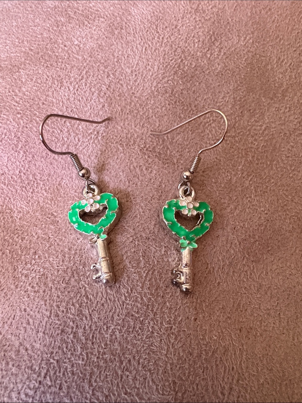 Green Heart Key Dangle Earrings - Women Jewelry